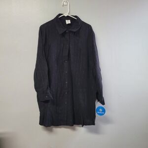 Sol Borne Womens 2X Black Silver Metallic Pinstripe Beach Cover Up Shirt